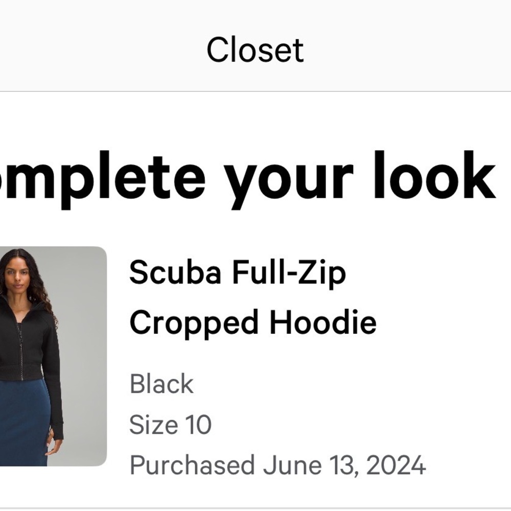 Lululemon Scuba Full-zipped Cropped Hoodie in a Black, like new. - Picture 7 of 7